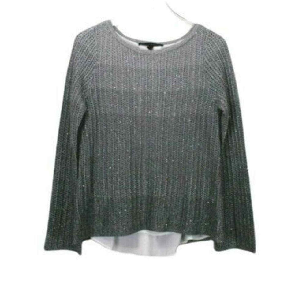 White House Black Market Sweater Small Silver Shimmer Sequins Slit Back Layer